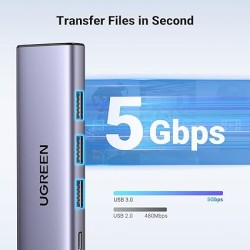 Adaptateur UGREEN CM511 USB-C / 3xUSB-A 3.0 5 Gbit/s, HDMI 4K60 Hz, USB-C PD 100