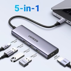 Adaptateur UGREEN CM511 USB-C / 3xUSB-A 3.0 5 Gbit/s, HDMI 4K60 Hz, USB-C PD 100