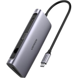 Adaptateur UGREEN CM498 USB-C / 3xUSB-A 3.0, USB-C PD 100W, HDMI 4K30Hz, VGA, RJ