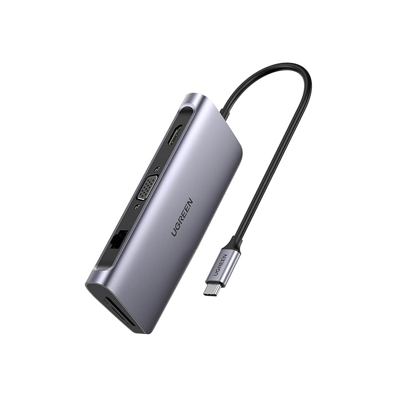 Adaptateur UGREEN CM498 USB-C / 3xUSB-A 3.0, USB-C PD 100W, HDMI 4K30Hz, VGA, RJ Adaptateur UGREEN CM498 USB-C / 3xUSB-A 3.0, USB-C PD 100W, HDMI 4K30Hz, VGA, RJ