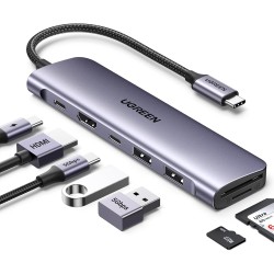UGREEN Revodok 1071 Hub USB C HDMI 4K Lecteur de Carte SD TF PD 100W