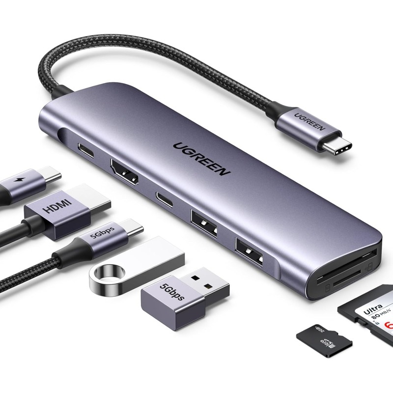 UGREEN Revodok 1071 Hub USB C HDMI 4K Lecteur de Carte SD TF PD 100W