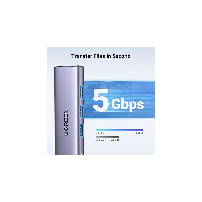 Adaptateur UGREEN CM511 USB-C / 3xUSB-A 3.0 5 Gbit/s, HDMI 4K60 Hz, USB-C PD 100