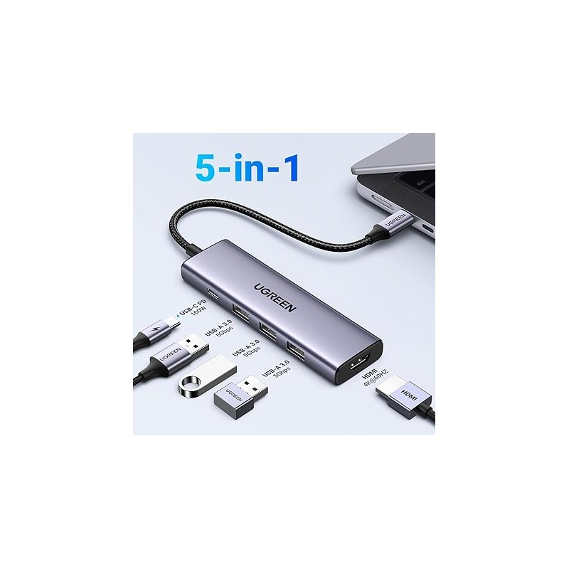 Adaptateur UGREEN CM511 USB-C / 3xUSB-A 3.0 5 Gbit/s, HDMI 4K60 Hz, USB-C PD 100