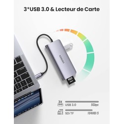 Adaptateur UGREEN CM498 USB-C / 3xUSB-A 3.0, USB-C PD 100W, HDMI 4K30Hz, VGA, RJ