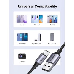 Ugreen - Câble  US288 60126 USB-A / USB-C QC 3.0 3A 1m - gris
