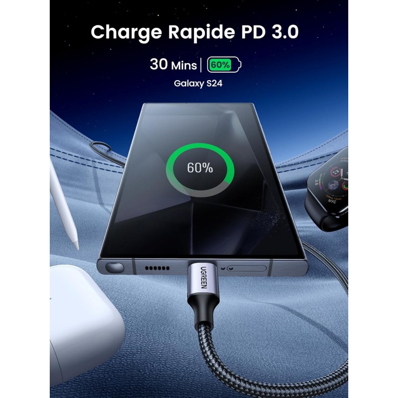 UGREEN Câble USB C USB C PD Charge Rapide 60W