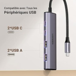 UGREEN Hub USB C vers 2A2C 4 Data Ports 5Gbps Adaptateur Multiport