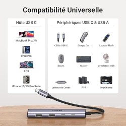 UGREEN Hub USB C vers 2A2C 4 Data Ports 5Gbps Adaptateur Multiport