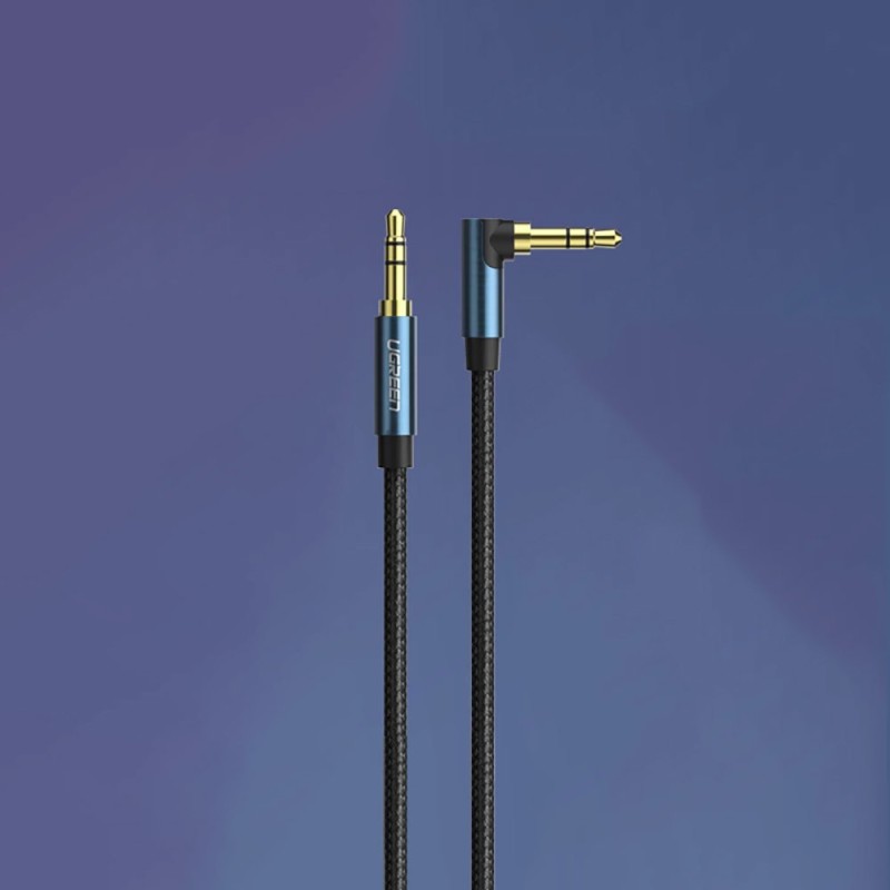 Câble AUX UGREEN AV112 : 2 mini-jacks 3,5 mm coudé, 1,5 m (bleu)