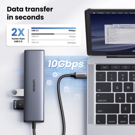 Hub USB-C UGREEN CM512, 1 port USB-A 3.2, 1 port USB-A, 3 ports USB-C, 1 port RC