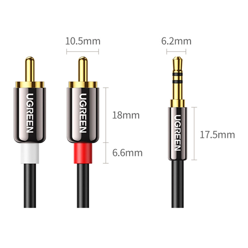 3.5mm to 2 x RCA Audio Cable UGREEN AV116, 1m, Black