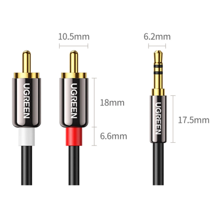 3.5mm to 2 x RCA Audio Cable UGREEN AV116, 1m, Black