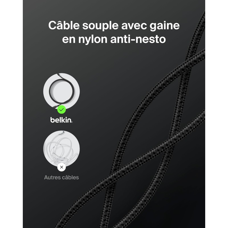 BELKIN Cable Tressè PCR USB-C vers USB-C 240W 2.0 2m (Noir)