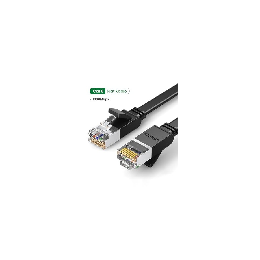Network Cable UGREEN NW102 Flat, UTP, Cat6, 1m, Black