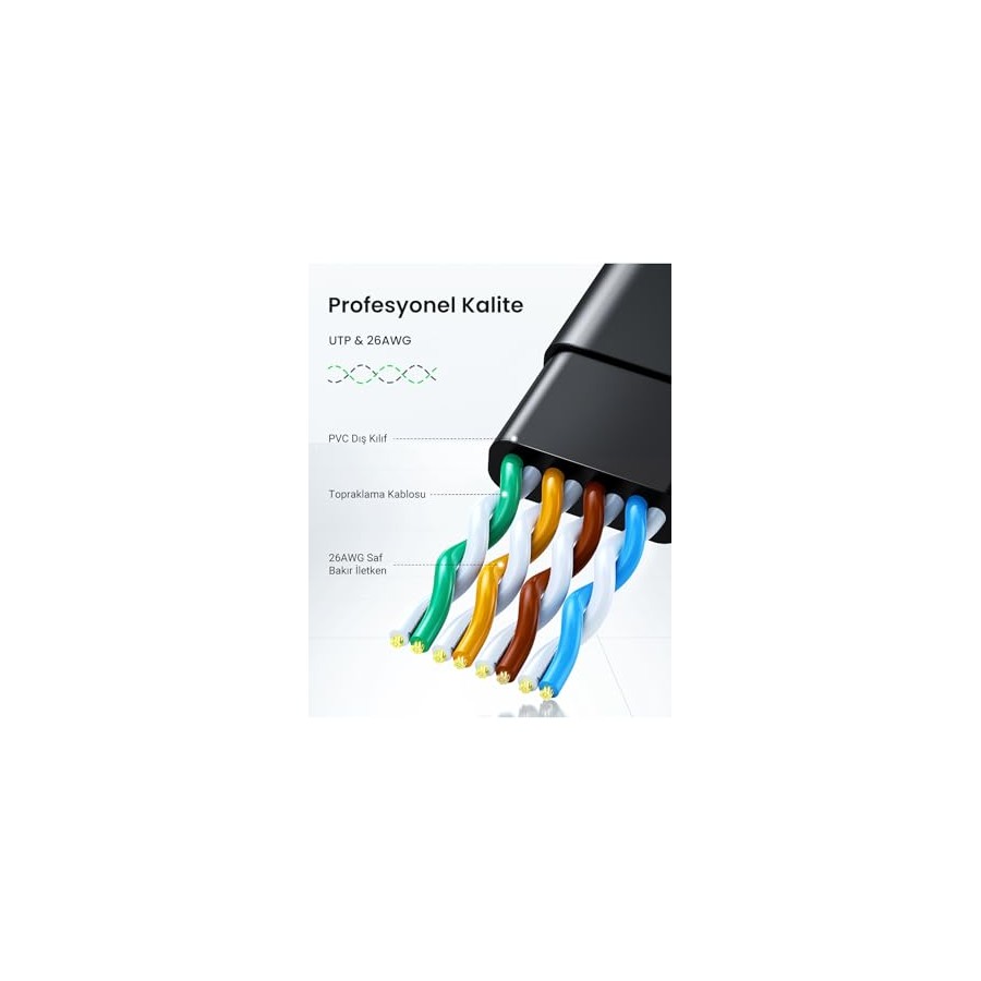 Network Cable UGREEN NW102 Flat, UTP, Cat6, 1m, Black