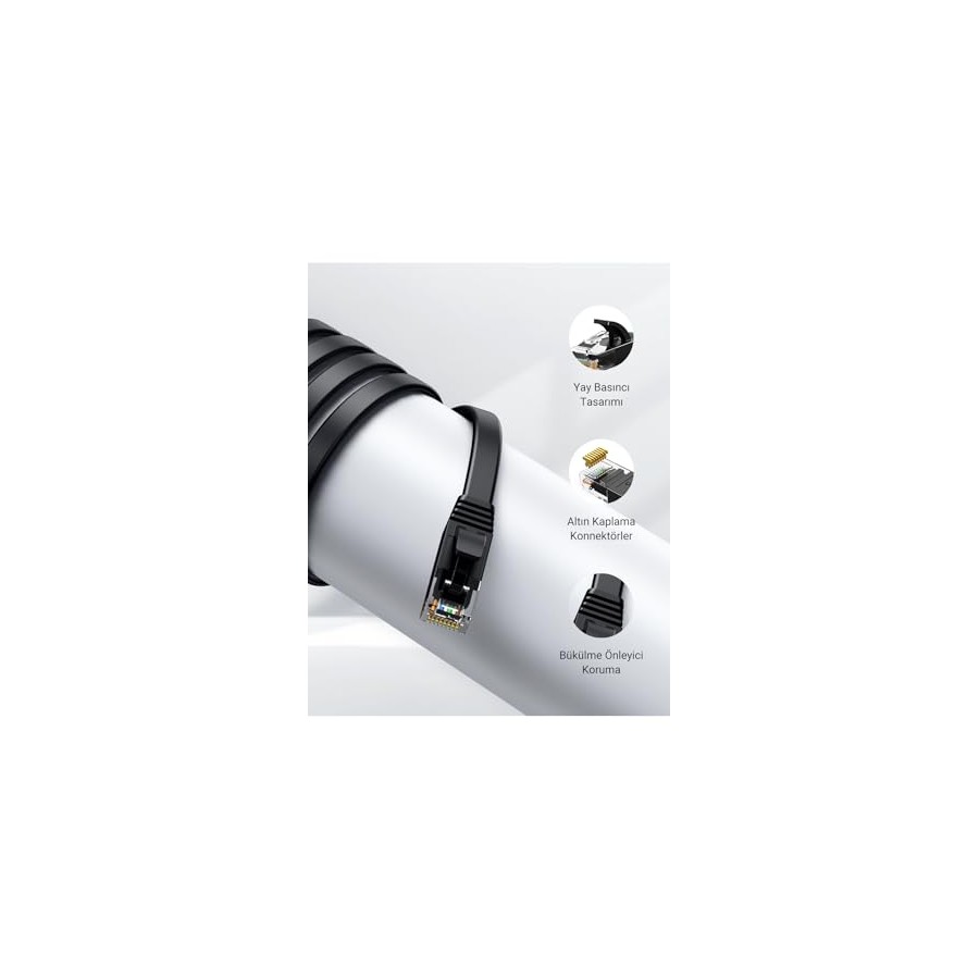 Network Cable UGREEN NW102 Flat, UTP, Cat6, 1m, Black