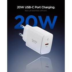 Wall Charger Spigen Essential, 20W, 3A, 1 x USB-C, White ACH08701