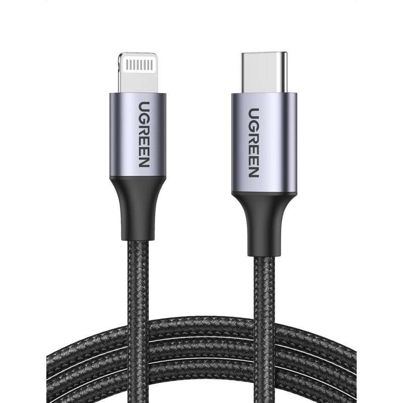 Câble USB-C vers Lightning UGREEN US304, certifié MFi, 20 W, 3 A, 1 m, noir