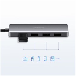 Hub USB UGREEN CM219, 4 x USB-A 3.0 - 1 x USB-C, Gris