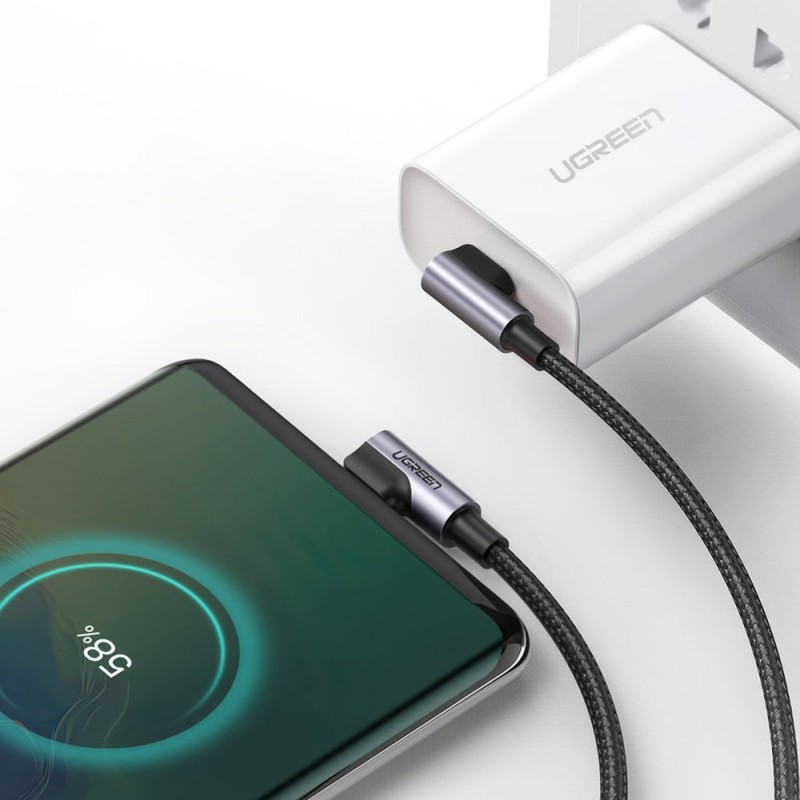 USB-C to USB-C Cable Ugreen US323 Angled, 60W, 3A, 1m, Black