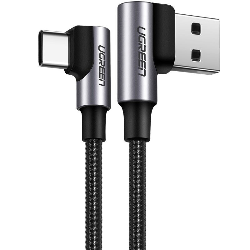 USB-A to USB-C Cable Ugreen US255 Angled, 60W, 3A, 1m, Grey