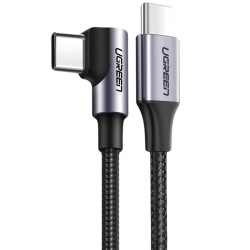 USB-C to USB-C Cable Ugreen US255 Angled, 60W, 3A, 1m, Grey