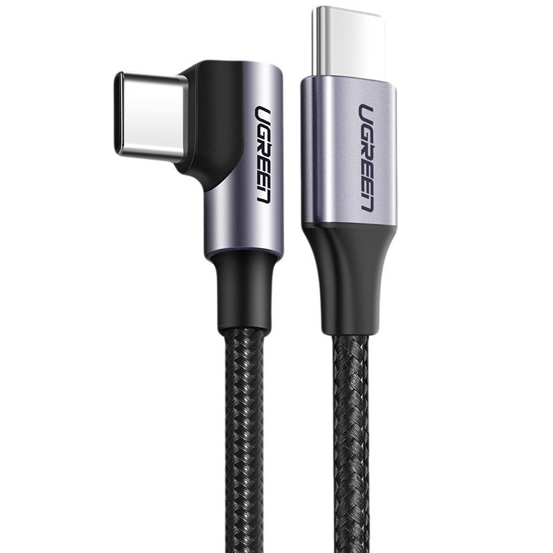 USB-C to USB-C Cable Ugreen US255 Angled, 60W, 3A, 1m, Grey