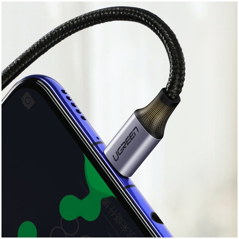 USB-C to USB-C Cable Ugreen US255 Angled, 60W, 3A, 1m, Grey