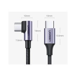 USB-C to USB-C Cable Ugreen US255 Angled, 60W, 3A, 1m, Grey