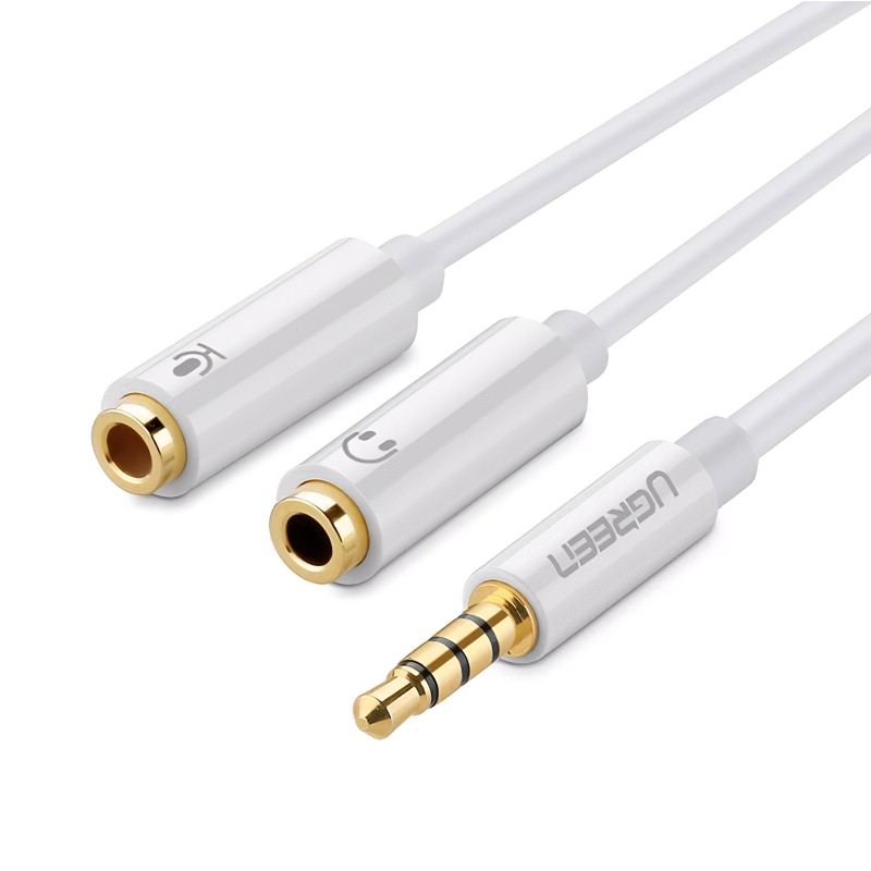 3.5mm to 2 x 3.5mm Audio Cable UGREEN AV141, 0.2m, White