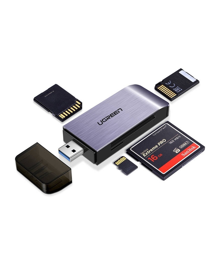 Ugreen - Adaptateur USB UGREEN 4 en 1 lecteur de cartes SD + microSD (argent)