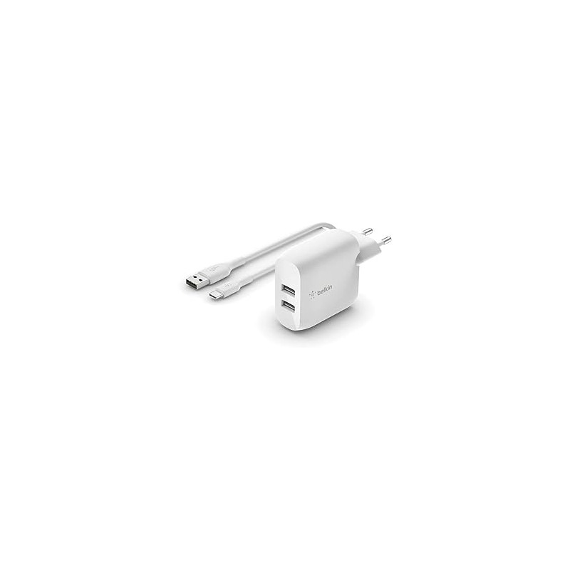 BELKIN Chargeur secteur 2 x USB-A 12w + câble USB-C 1m