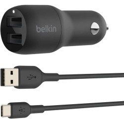 BELKIN Chargeur voiture 2x USB A + cable USB-C Noir