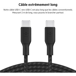 BELKIN 100w USB-C to USB-C Braided Cable 2M Black