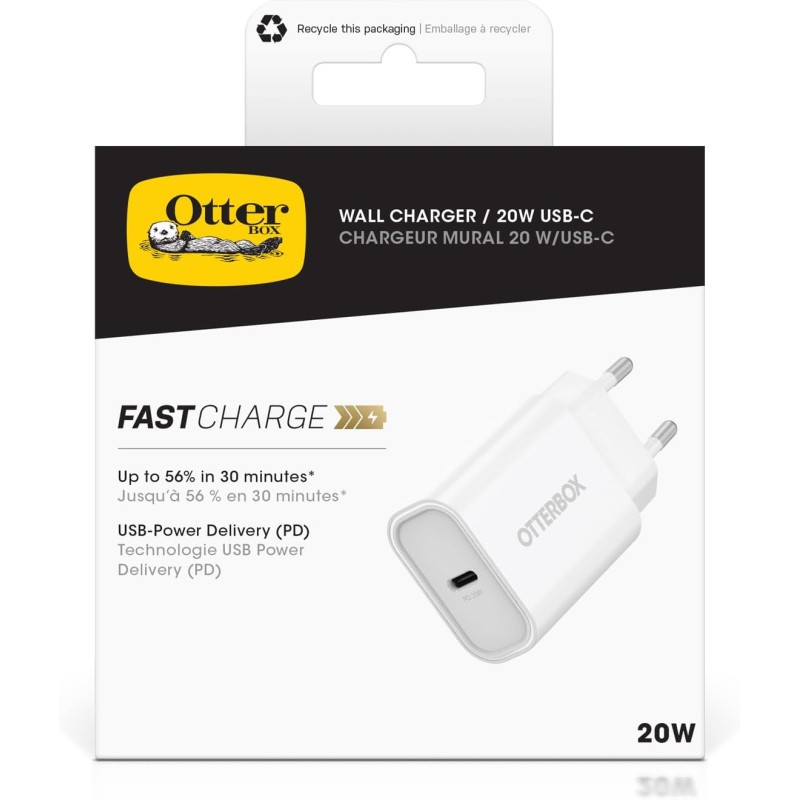 OtterBox Standard EU 20W USB-C PD Chargeur Mural, Fast Charger pour Smartphone e