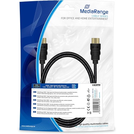 MEDIARANGE HDMI CONNECTION CABLE 1M MRCS195 18GB BLACK