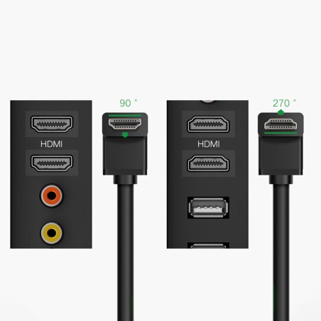 Ugreen - Câble vidéo (10173) - HDMI vers HDMI coudé, 4k@30Hz, 2m - Noir