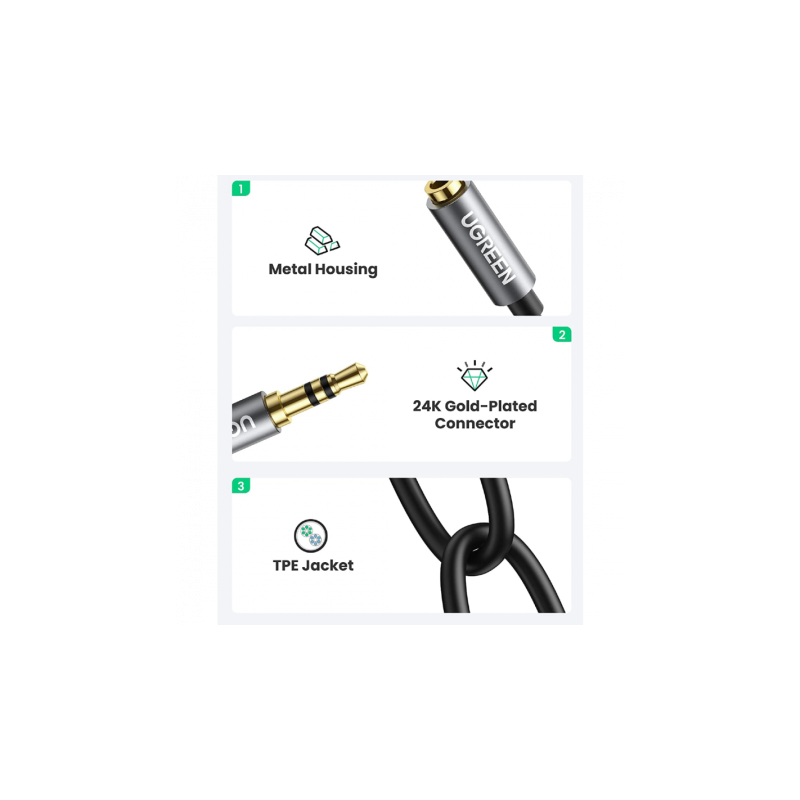 Ugreen - Adaptateur répartiteur stéréo 2 en 1 pour câble audio (10532) - Jack 3,