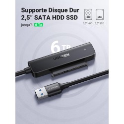 UGREEN Câble SATA USB 3.0 Adaptateur SATA USB pour SSD et Disques Durs 2,5 Pouce