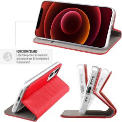 Jaym Étui Folio Stand Magnetique pour Samsung Galaxy A20E, Rouge