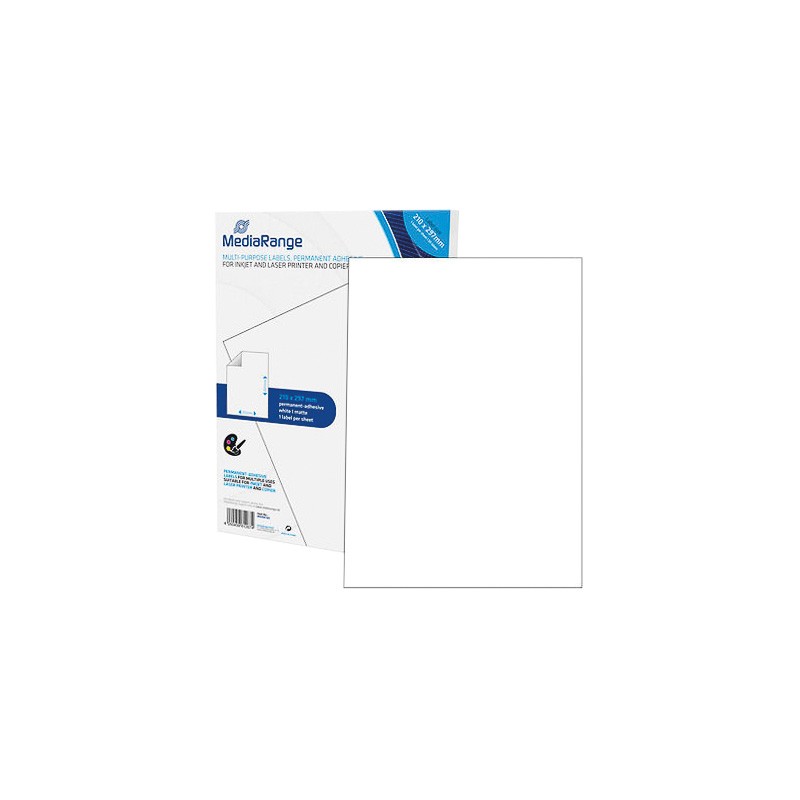 MEDIARANGE LABELS 210X148,5MM WHITE MRINK141 100PCS UNIVERSAL PERM ADHESIVE