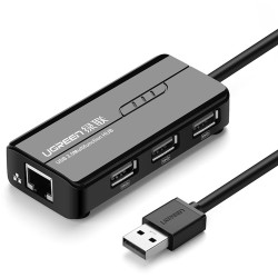 UGREEN 20264 USB-A / 3xUSB-A 2.0, adaptateur réseau RJ45 10/100 Mbps noir