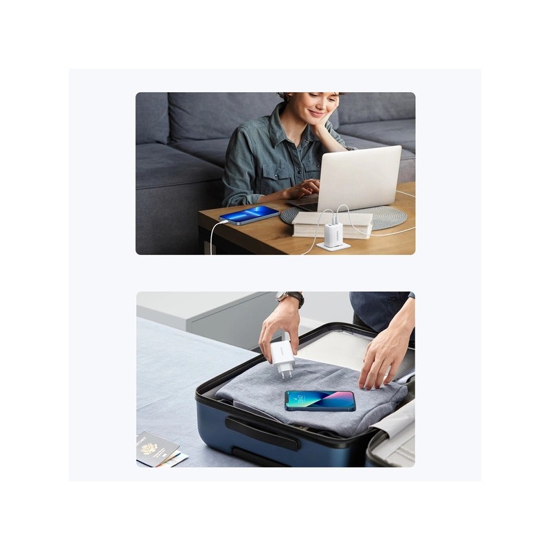Ugreen - chargeur rapide 2x USB Type C / USB 65W PD3.0, QC3.0/4.0+ white (CD275)