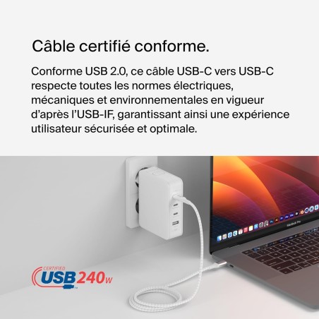 Belkin - Boost Charge 240w USB-C to USB-C Cable 1M White