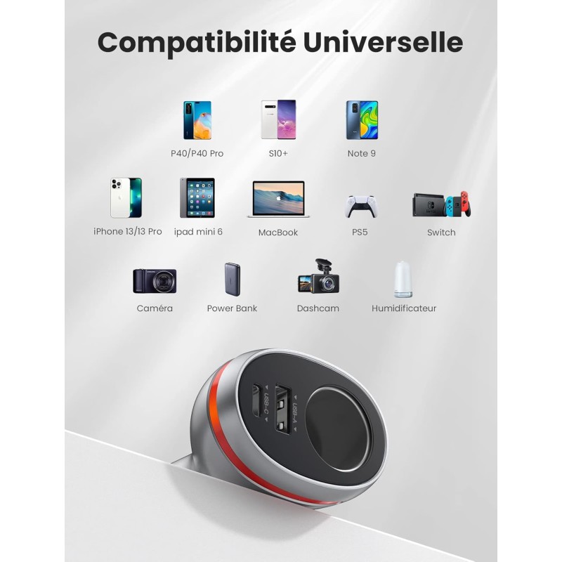 Chargeur de voiture Ugreen USB Type C / USB QC PD 24W avec prise allume-cigare 1