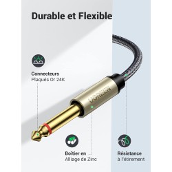 Ugreen - câble audio câble mini jack 3.5 mm - 2 x jack 6.35 mm 1m gris (AV126)