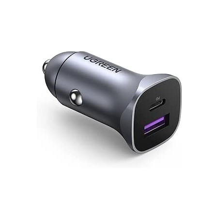 Ugreen - USB-A/USB-C 30W PPS Chargeur de voiture rapide gris (CD130)