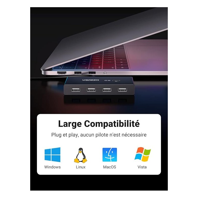 Ugreen - boîtier de commutation HUB commutateur 4x USB 2.0 Répartiteur USB pour