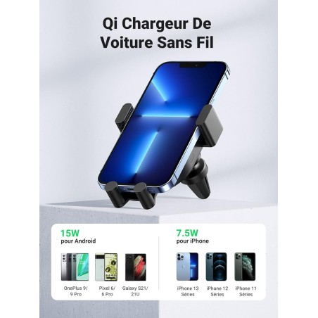 Ugreen - Car Qi Chargeur Sans Fil 15W Support de Téléphone de Voiture sur Grille